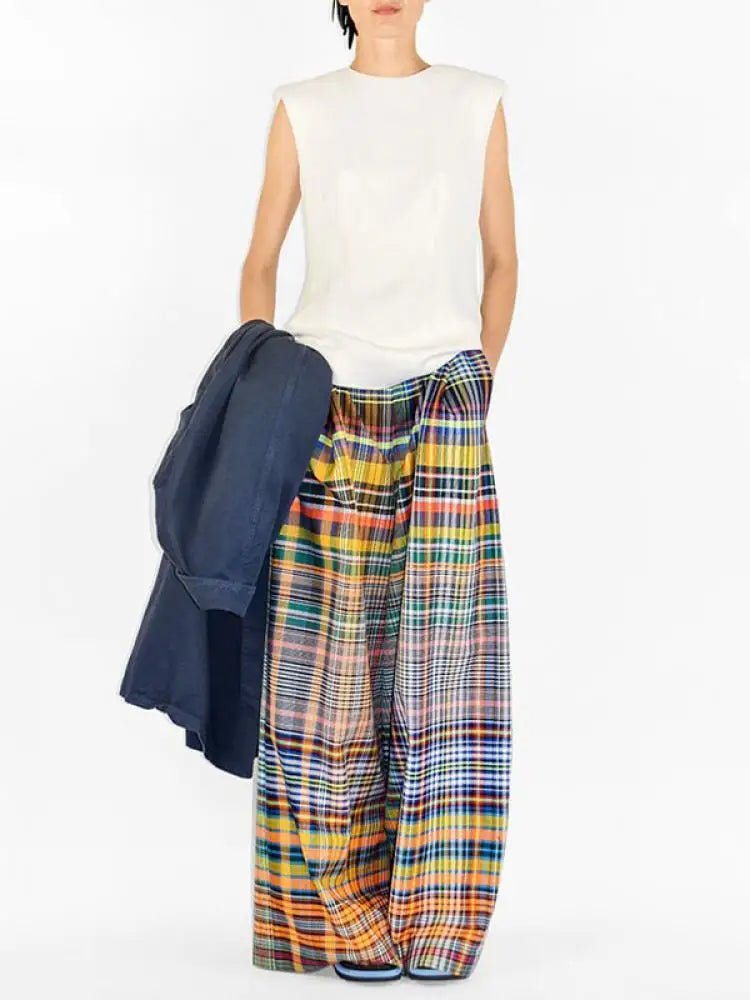 Vintage Plaid Wide-Leg Pants