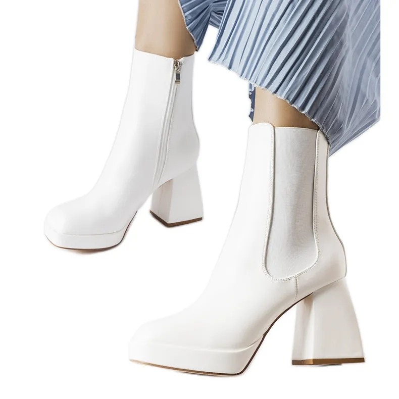 White chunky heel boots from Watson