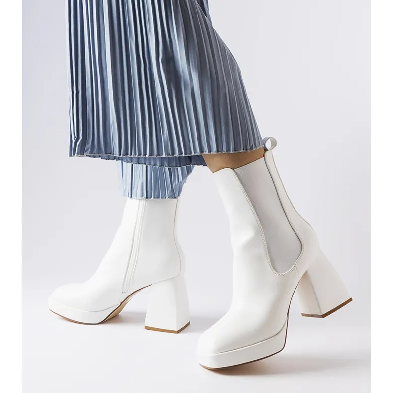 White chunky heel boots from Watson