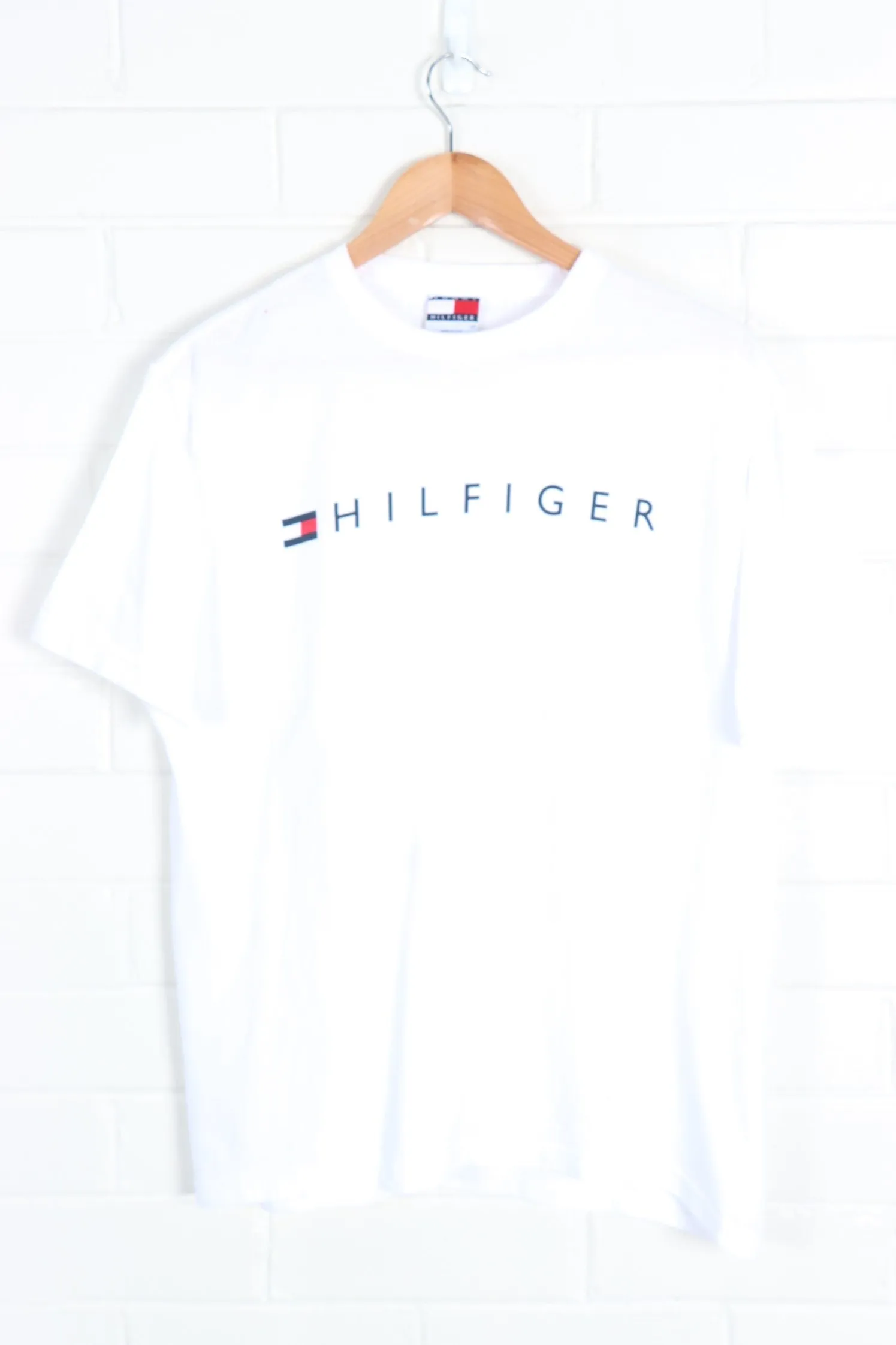 White TOMMY HILFIGER Spell Out USA Made Logo Tee (M)