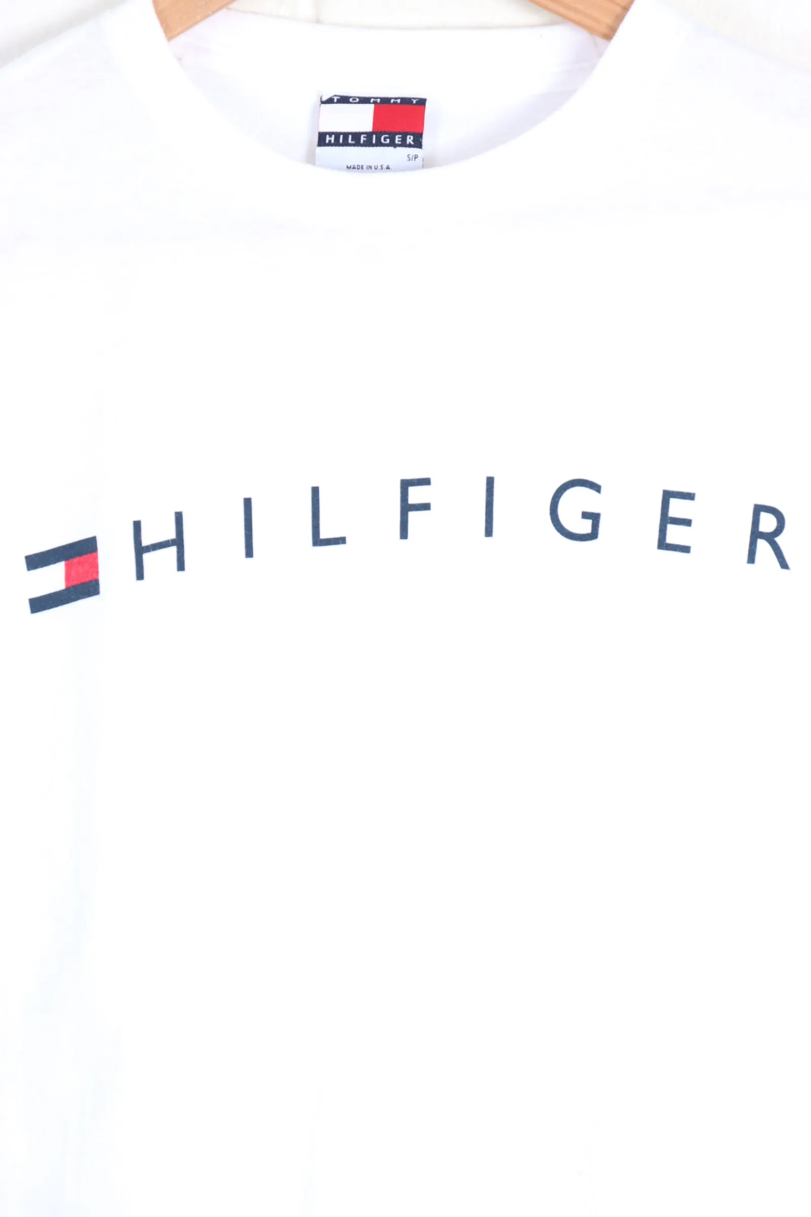 White TOMMY HILFIGER Spell Out USA Made Logo Tee (M)