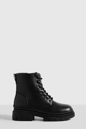 Wide Width Wave Sole Lace Up Combat Boots