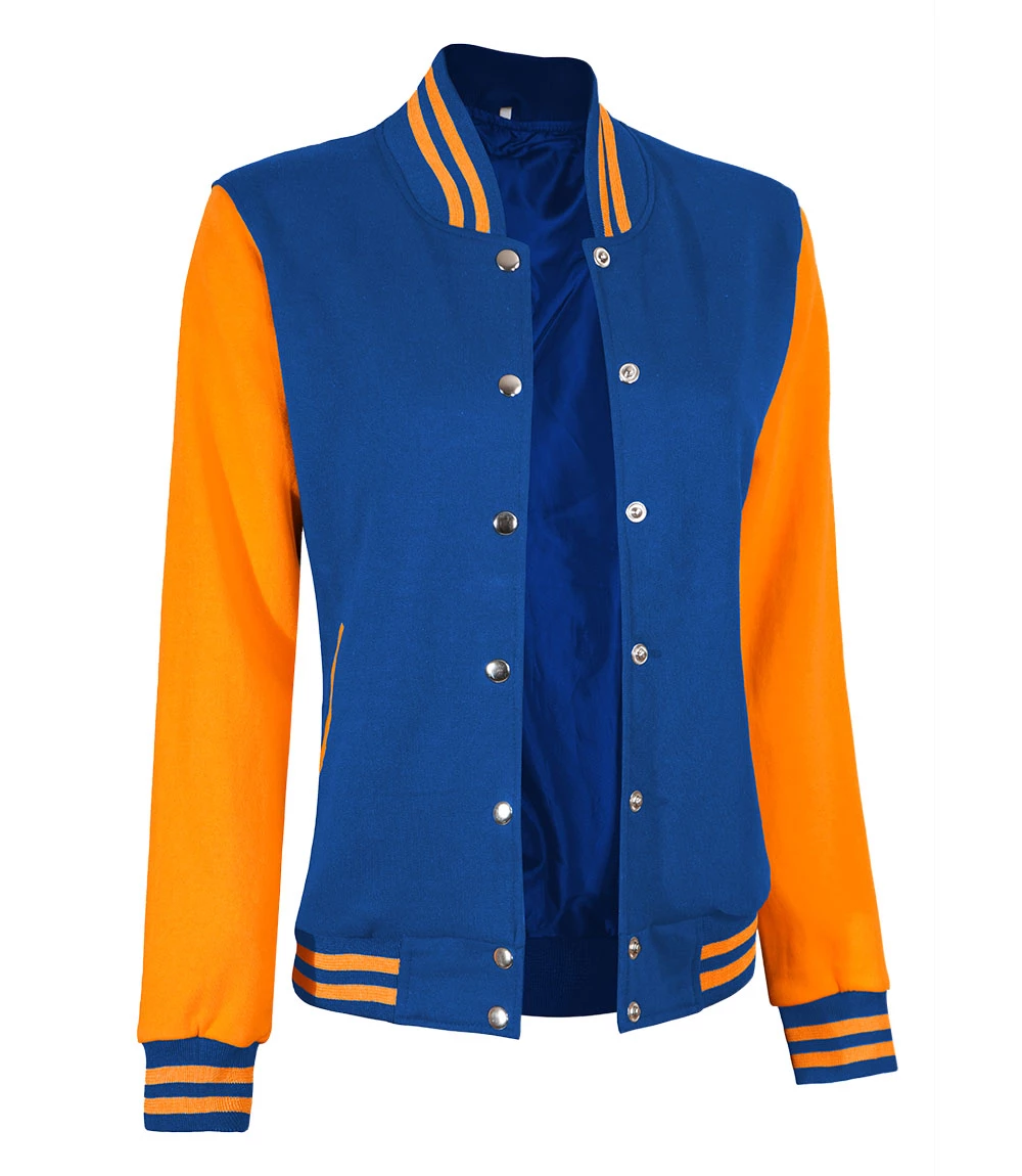 Women's Royal Blue and Yellow Varsity Jacket - Bomber Style