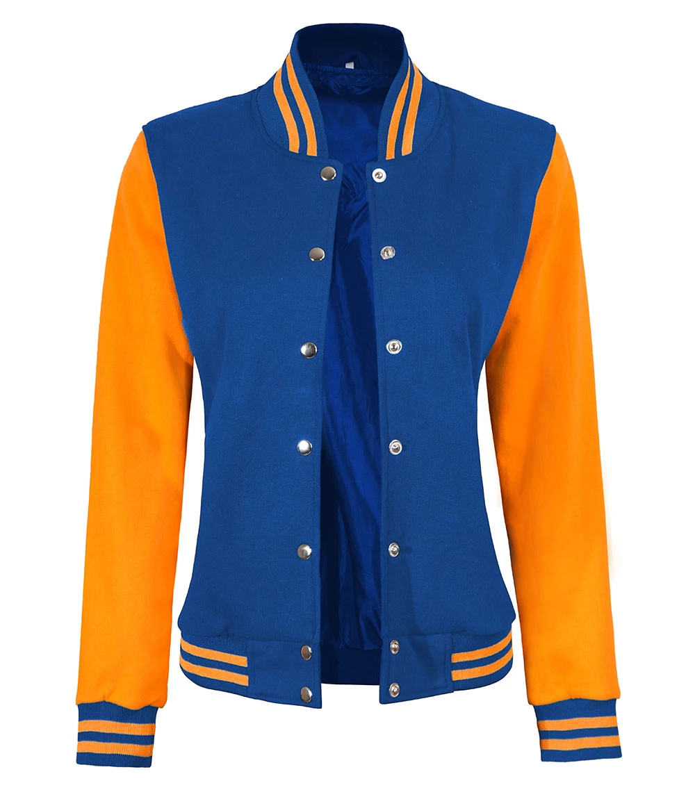 Women's Royal Blue and Yellow Varsity Jacket - Bomber Style