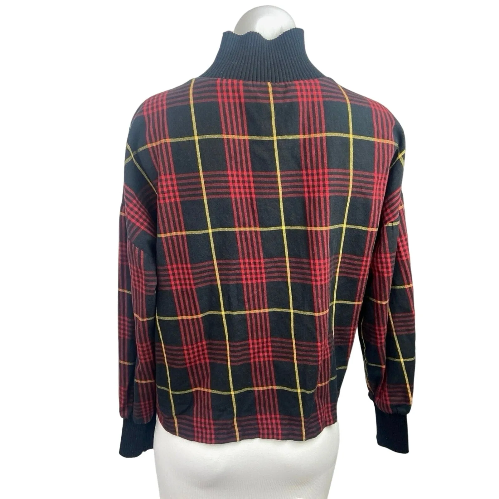 Zara Woman Red Black Plaid Tartan Turtleneck Pullover Sweater Top Size XS