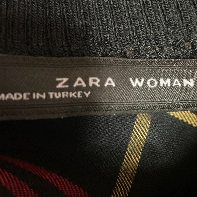 Zara Woman Red Black Plaid Tartan Turtleneck Pullover Sweater Top Size XS